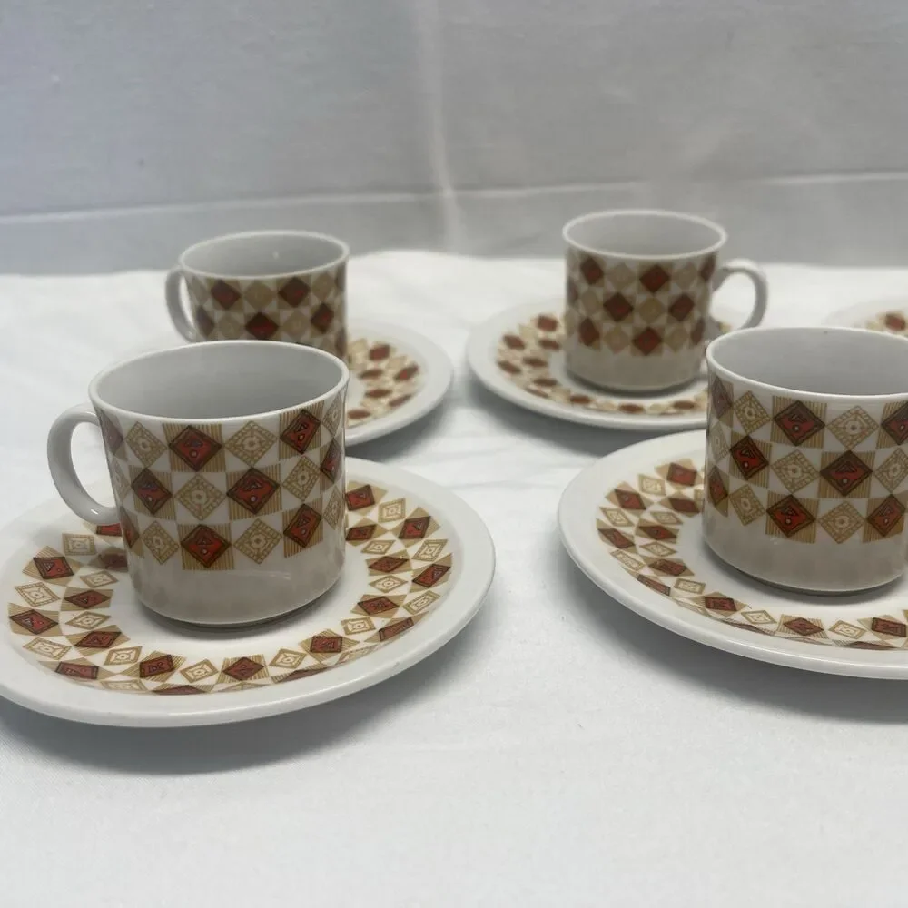Vintage German Style Set Demitasses Porcelain Tea Espresso MCM Set 6 Cups Saucer
